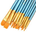 人工毛絵筆10本入り1セット、ブルー、アクリル画、油絵、水彩画用
