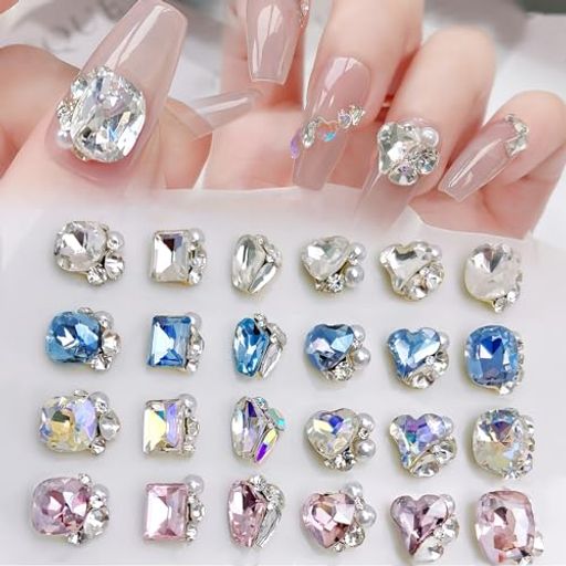 Sucodverネイルパーツストーンネイルストーンハート四角スクエアレクタングルキラキラクリア大きめネイルストーン宝石クリスタル立体透明6個セット(オーロラ)
