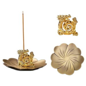 Doyimeお香立てミニお線香立て【2個】香炉ホルダーお香たて香皿お香置き癒やし香炉干支飾り龍金竜+皿和風おしゃれ灰がこぼれない使いやすい耐久性多機能喫茶店茶屋ヨガ館用インテリア…