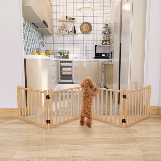 ペットゲート木製犬ゲートYOCANペットフェンス高さ43cm長さ234cm置くだけゲート折りたたみ倒れないいぬ柵室内犬脱走防止飛び出し防止小型犬中型犬用天然木4枚パネル