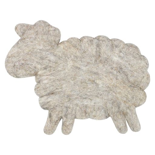 サイズ:約H21xW26cm / 生産国:ネパール王国 組成:ウール100% / 仕様:ハンドメイド 羊をモチーフにした鍋敷きです。手作りのあたたかさが食卓を彩ります。ハンドメイドのためサイズ感は同じでも柄が異なり、あなただけの商品になります。ウールはニュージーランド産の天然なのでペットにも好まれます。フェアトレード認証商品です。