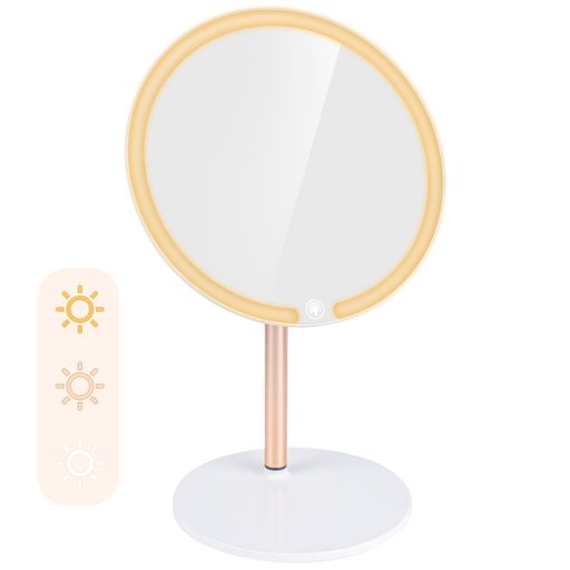kihutor鏡女優ミラー卓上ミラー化粧鏡明るさ調節3種色調モード無段階調光90度回転Type-C充電式タッチパネルスタンドミラーメイクアップ自然光再現小物収納台座付き取り外し可能持ち運び…