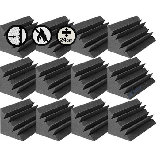 ArrowzoomコーナーバストラップBassTrap12ピース120x120x240mm黒ポリウレタン吸音材防音材低周波吸収60-300Hzノイズ低減NRC1.35音響パネル吸音ボードレコーディングスタジオ