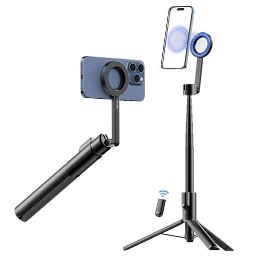 ULANZIスマホ三脚MAGSAFE用自撮り棒スマホホルダー磁気マグネット式軽量折りたたみ式コンパクト7段階伸縮角度調整可能BLUETOOTHリモコン付片手アルミ製セルカ棒三脚MAGSAFEスタンド