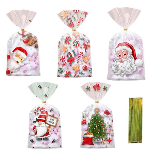 WBLDBBクリスマス袋ラッピング袋キャンディバッグ小分け袋キャンディーケーキクッキー果物ギフトバッグクリスマスキャラクターラッピング用品可愛い100枚入り・結...