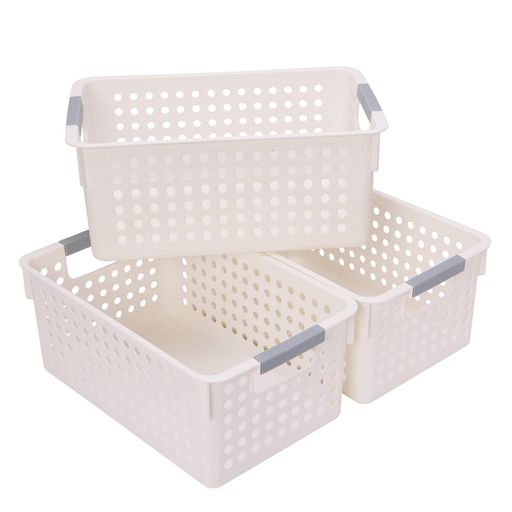 JAKAGO3個収納バスケット収納ボックスプラスチック(収納ケース小物収納化粧品キッチン調味料)ホワイト