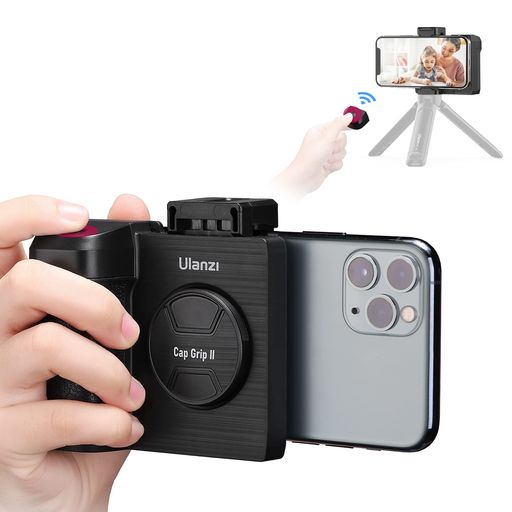 Ulanziスマートフォンホルダー最新型スマホグリップBluetoothリモコン付き三脚用人間工学設計化粧鏡付き取付可能コールドシュー付き旅行写真動画を撮る1/4インチネジ一脚三脚自撮り棒iPhone…