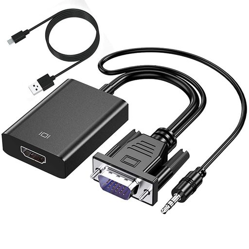 VGA(オス) TO HDMI(メス) 変換アダプタ VGA TO HDMI変換ケーブル 高速転送 PCノートパソコン対応 音声出力 安定出力 給電用USBケーブルと3.5MMオーディオケーブル付き VGA(オス) TO HDMI(メス) 変換アダプタ VGA TO HDMI変換ケーブル 高速転送 PCノートパソコン対応 音声出力 安定出力 給電用USBケーブルと3.5MMオーディオケーブル付き