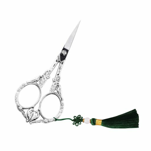 LIANHATAアンティーク手芸バサミ鳥タッセル付115mmカットワークはさみコンパクト切れ味鋭いつまみ細工手芸糸切りパッチワーク布切り洋裁(A)