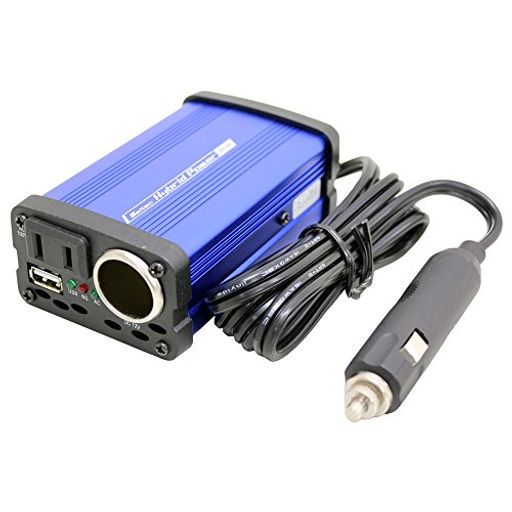●本体サイズ:約67(W)x42(H)x117(D)mm 重さ:320g●電源コード:約1m●入力電圧:DC12V●出力電圧:AC100V(ACコンセント)●定格出力:80W●最大瞬間出力:100W ●変換効率:75%●保護回路(出力停止):低電圧保護、過電圧保護、過負荷保護、温度保護●USBポート/出力:1口/2.4A●アクセサリーソケット出力:10A ●出力周波数:55Hz●ヒューズ容量:10A(ガラス管)電源プラグ内
