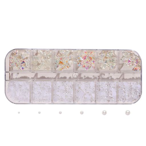 YFFSFDCネイルパーツ蝶結びパール3D立体ラインストーンネイルストーンネイルアートパーツ大容量セット丸形DIYネイル手芸パーツネイルを飾て(ホワイト・パール...