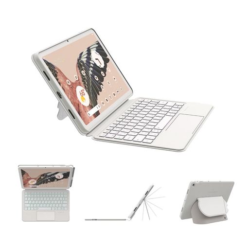 eiPMagnetixGooglePixelTablet11インチ用Bluetoothキーボードケース(2023)、バックライト付き、日本語配列、取り外し可能、視野角調整、スピーカードック対応、白色