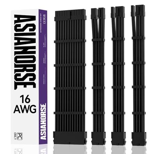 黒AsiaHorse PC用スリーブケーブル GPU/CPU用PC電源 延長ケーブル 黒 [16AWG高性能銅コア] 4本 & 30CM 2本の8ピン GPU 1本の8ピン CPU 1本の24ピン ル 柔軟で管理が容易です