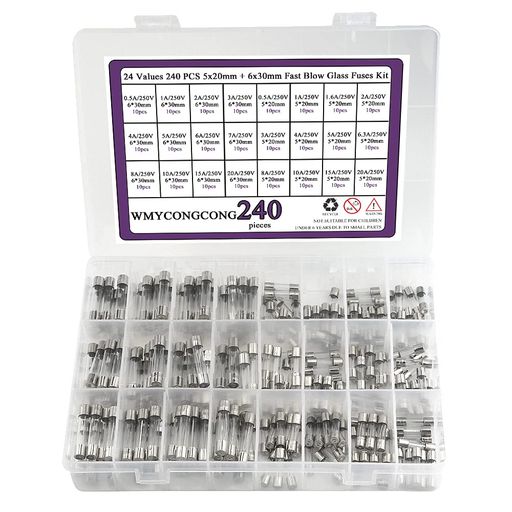 WMYCONGCONG240個6x30mm5x20mm24値ファストブローガラス管ヒューズ250V5x20mm0.5A1A1.6A2A3A4A5A6.3A8A..
