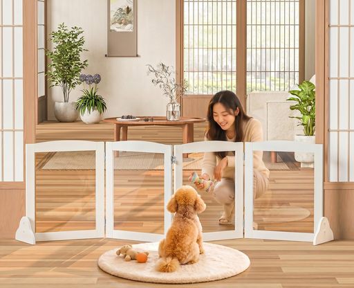 Snughome ペットゲート ペットフェンス 折り畳み式ゲート 置くだけ 犬用ゲート自立型ゲート柵 犬 ゲート 安全柵 小型犬 脱走防止 犬フェンス 室内用 ペット飛び出し防止柵 ペット用家具フ…