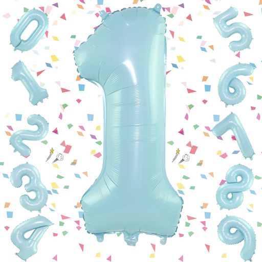 EXGOX数字バルーンライトブルー大きい誕生日ナンバー1アルミ風船32インチハッピーバースデーパーティー成人式入学卒業式記念日お祝い飾り付け