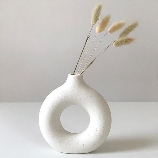 FOKULILI葦葦花瓶、創意花瓶現代ホーム装飾、手作り花瓶ホワイトセラミックドライ花工芸品、オフィスホーム装飾 (MINI 白)