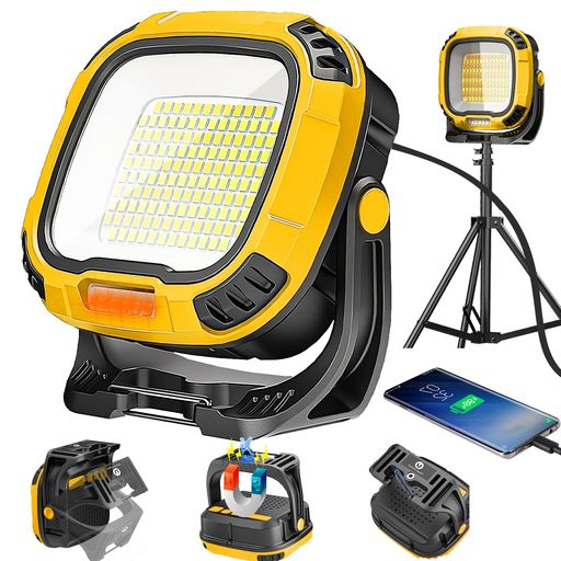 【6000mAH大容量・USB急速充電】充電式 led 作業灯にUSB充電口(Type-C)を搭載し、6000mAhの大容量電池を内蔵しております。また電池残量表示機能が搭載されており、いつでもバッテリー残量を一目瞭然で、残量によってライトの明るさの調節ができます。バッテリー残量と蓄電状況が分かりやすくなります。電池切れの心配もなくなります。 【4000LM高輝度】最新作業灯は全光束でルーメンが4000lmを達し、照射範 囲が広く、夜間屋外を十分照らすことができます。ランプビーズの定格寿命は50,000時間以上、長寿命 省エネ 高効率を実現します。作業用ライトには4色を切替が可能で,4段階調光機能があり,さまざまな作業ニーズに合わせて明るさを調節できます。キャンプ、登山、夜釣りなどの屋外活動に適しており、停電時に緊急用照明として使用できる。 【強力マグネット・180°調整可能・フック付き】LED投光器には強力なマグネットが付き、平面に置くだけでなく、ぶら下げることもでき、鉄などの金属表面にしっかり固定することもできる。実用性の高い作業灯で、両手を解放して作業効率を高めます。