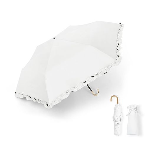 折りたたみ傘超軽量174g-210g日傘【UVカット・晴雨兼用・遮光遮熱】日焼け防止熱中症対策梅雨対策紫外線遮断レディースかわいい超撥水耐風小型コンパクト携帯便利(02フリル-ホワイト)