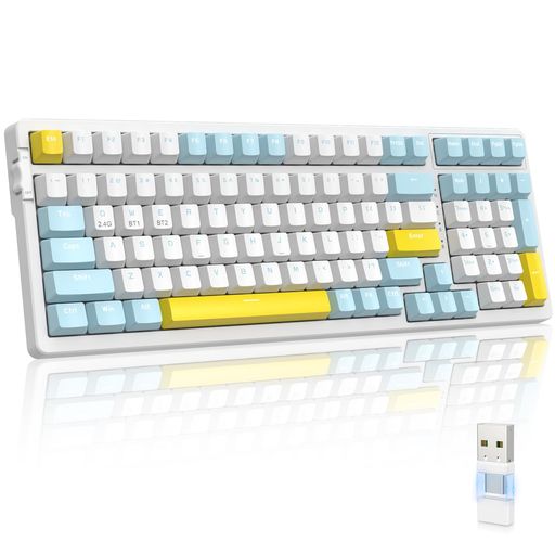 MAGIC-REFINERゲーミングキーボードワイヤレスBLUETOOTH+2.4G連続TYPE-C+USBレシーバー無線小型100キーホットスワップテンキー付きゲーミング、オフィス用WINDOWSMACIPADIOS