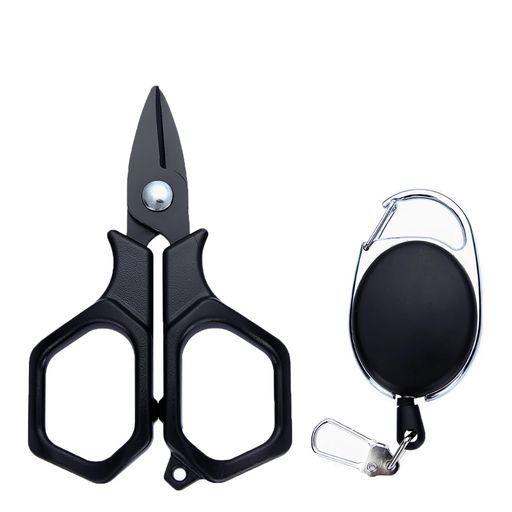 Tying Tools - MorunaPEラインカッターピンオンリール付き携帯に便利なミニ釣りハサミ釣具アクセサリー(ブラック短ハサミ+プルタブ付き)