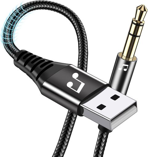 USBto3.5mm音声変換ケーブル1MAUXケーブルUSBtoAUXオスステレオーディオケーブルDAC搭載高耐久性ナイロン編みAUX変換ケーブル