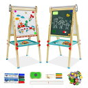 お絵かきボード木製イーゼル子供黒板ホワイトボード両面製図ボード子供高さ調整可能68~114cm収納トレイ付き子供たちが学ぶのを助ける落書きお絵描きボード黒板ボー...