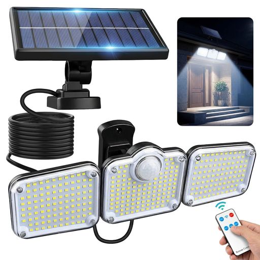 Gleazon 分離型 センサーライト 屋外 ソーラーライト【超高輝度 321LEDs 3000ルーメン 3面発光 光/人感センサー 3つ点灯モード リモコン付き IP65防水 2400mAh大容量バッテリー】防犯ライト 自動点…