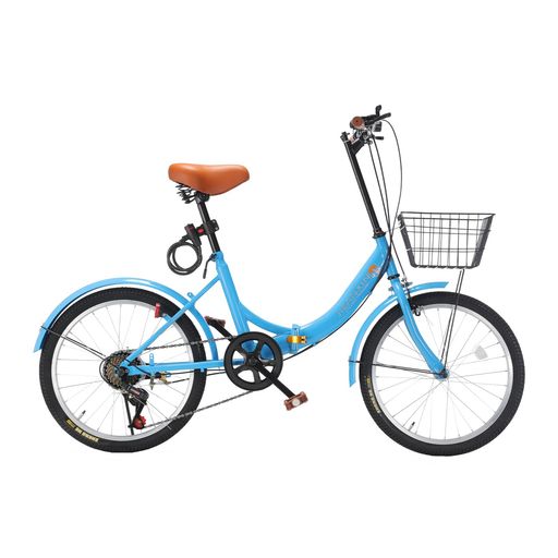 J-TANXJ自転車折りたたみ自転車20インチ7段変速軽量小径車防滑タイヤ高炭素鋼フレームカゴ・ワイヤー錠・ライト付き前後泥除け装備男性女性初心者通勤通学街乗り08(ブルー.)