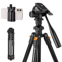 K&FConceptビデオ三脚カメラスマホ三脚コンパクト超軽量4段160cm3WAY雲台搭載360度回転ハンドル式スマホホルダー付DSLRカメラ/ビデオカメラ/スマートフォン/三脚一眼レフカメラ用