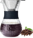 ポカロティー コーヒーサーバー 耐熱ガラス 600ML 紙コーヒーフィルター不要 おしゃれドリップ珈琲サーバー 繰り返し使用可能なステンレスフィルター 2層メッシュ ガラスコーヒーサーバー ハンドドリップコーヒーサーバー 電子レンジ対応