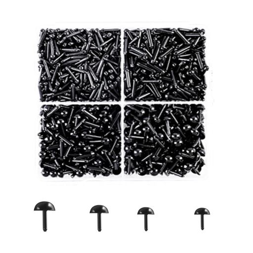 YFFSFDCさし目ぬいぐるみ目差し目動物手芸め約800個入り(3mm/4mm/5mm/6mm)ドールメイキングDIY縫製手作りパーツ(黒、収納ケース付き)