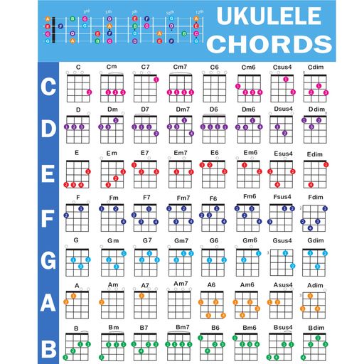 UKULELE CHORDS POSTER AN EDUCATIONAL REFERENCE GUIDE FOR UKULELE PLAYE...
