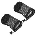 PATIKIL 17X11CM ゴルフボールバッグ 2個 ナイロン 巾着袋 収納12-16個ボール コードロック留め付き ゴルフ テニス スポーツ用 ブラック