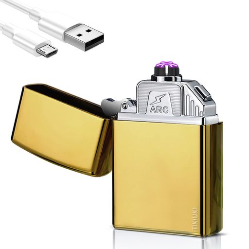 TIKIUKI電子ライタートリプルアークライター防風ライターフレームレスプラズマライター充電式USBライターLEDバッテリーインジケーター付き(きいいろ)