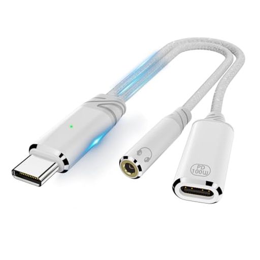 Type-Cイヤホン充電同時USB-Cto3.5mm二股ケーブルPD100W急速充電対応iPhone1516iPa...