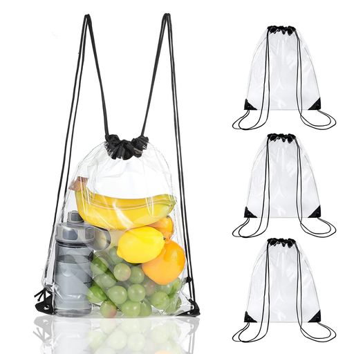 Syntelusa巾着バック透明バッグ巾着袋ビーチバッグ透明PVC製防水防塵大容量化粧品衣類書籍文房具収納小物入れ軽量男女兼用通学/通勤/水泳/海水浴/キャンプ/出張/旅行用(4枚セット)