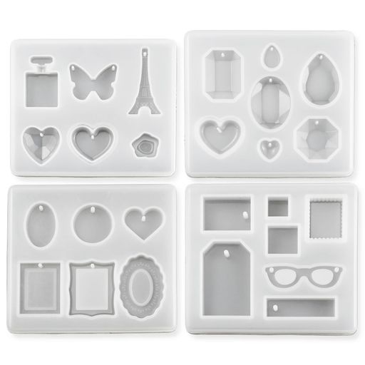 レジン型ソフトモールド4個26種ジュエリー宝石しずくタグメガネ四角ハート丸楕円フレームシリコンモー..