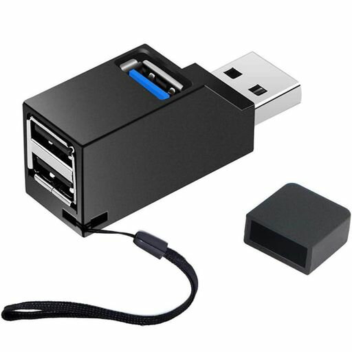 USBハブ [USB3.0+USB2.0*2ポート] 拡張 3ポートコンボハブ 超小型、軽量 高速転送、携帯便利 、USBメモリ/USBイヤホン/MACBOOK等其他对应USBハブ テレワ(ブラック)