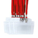 IDカードホルダー首掛けネックストラップ名札ネームホルダー名札ホルダースタッフ社員証名刺パス展示会ソフト防水透明横型35枚セットレッド(3)
