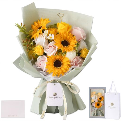 Fiorifioreソープフラワーひまわり花束母の日ギフト人気プレゼント父の日誕生日造花ひな菊バラ女性卒業式退職送別インテリア(Wonderful)