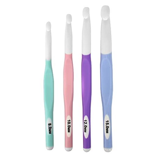 かぎ針編みフックセット人間工学に基づいた編み針セット8mm、10mm、12mm、15mm、4個セットTPRグリップ..