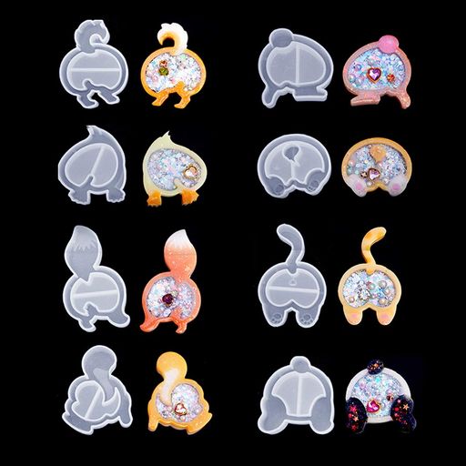 DIYBravoシリコンモールド流砂8個セットシェイカーお尻形動物猫犬パンダリス熊うさぎアヒルコーギーキ..