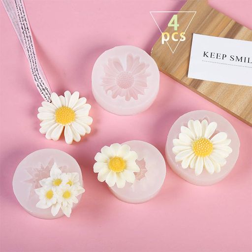FineInno花形シリコンモールドカモミール四つ葉ヒナギクレジンDIY手作り4種類4セット(花形)