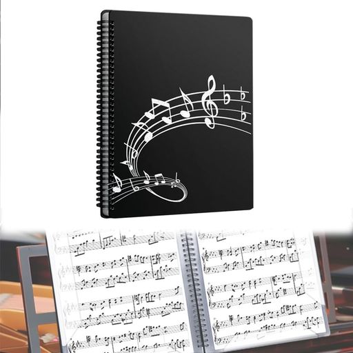 HAUUFENN 楽譜ファイル A4 縦32cm 横24cm PP製 透明ポケット20枚 40ページ リング式 書き込み対応 演奏練習用 黒