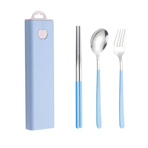 Liroyalカトラリーセット3点セットステンレス鋼箸フォークスプーンアウトドア携帯食器セットケース付きカレーサラダスープスプーン食器小物ディナーセット衛生学生大人用食器セットラ…