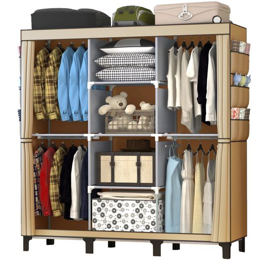 ワードローブ大容量ワードローブカバー付き不織布頑丈簡易クローゼットおしゃれ簡単組立式ワードローブ収納省スペース防水防塵防汚(幅130x奥行45x高さ172cm)(ベージュ)