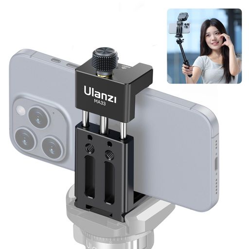 Ulanziスマホホルダー三脚スマホホルダー全金属製Arca型クイックリリースベース三脚マウントコールドシュー付き横も縦も撮影可1/4ネジ穴付き携帯電話ホルダースマートフォン三脚マウント
