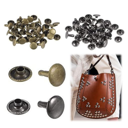 PAVIKE両面カシメレザークラフト材料100組セットリベットパーツカシメパーツ2色バネホックDIY手作りレザークラフトパーツ靴、バッグ、ズボンに最適(頭径6mmx足径6mm)
