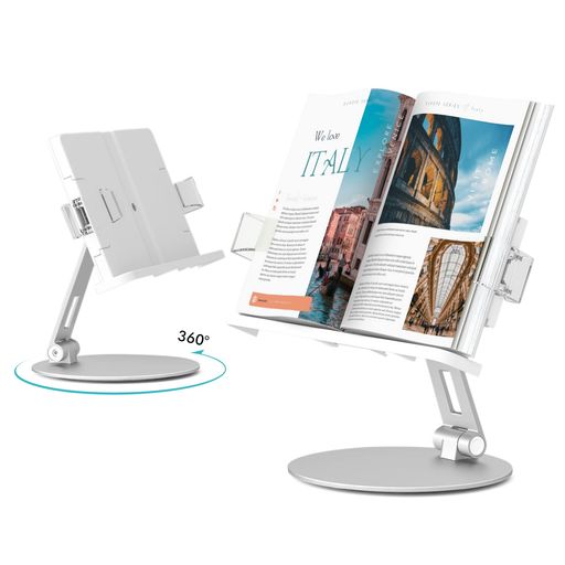 viozonブックスタンドホルダー、360度回転可能、筆記台書見台本立て、高さ・角度調整可能、アルミニウム合金、折りたたみ式&持ち出し、オフィス、キッチン、学校向け子供大人に最適教…